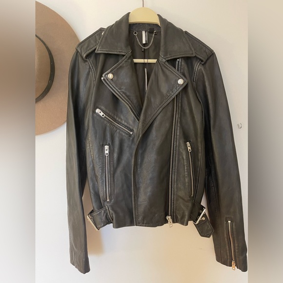 TOPSHOP ~ Genuine Leather Distressed Biker Moto Jacket - Picture 4 of 12